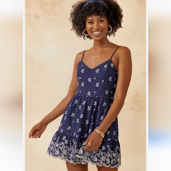 Blue Rain Navy and White Floral  Cotton Fit and Flare mini dress with Pockes S - Picture 1 of 13